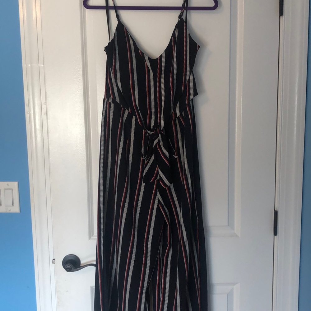 Romper with tie and flowy pant legs